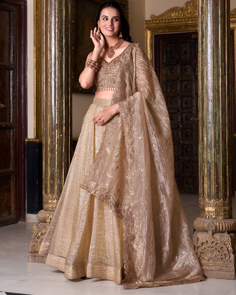 Chikoo Color Gold Crush Lehenga Choli