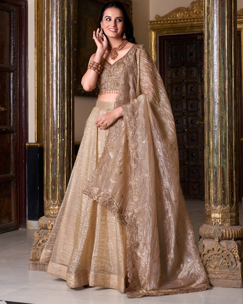 Chikoo Color Gold Crush Lehenga Choli