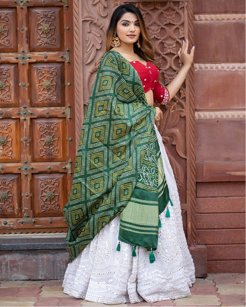 White Color Georgette Paper Mirror Work Lehenga Choli