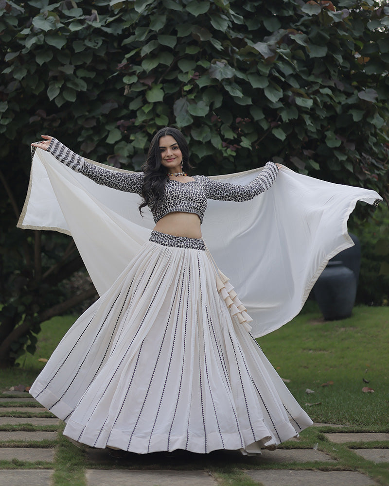 white Color  Georgette Sequence Embroidery Lehenga Choli