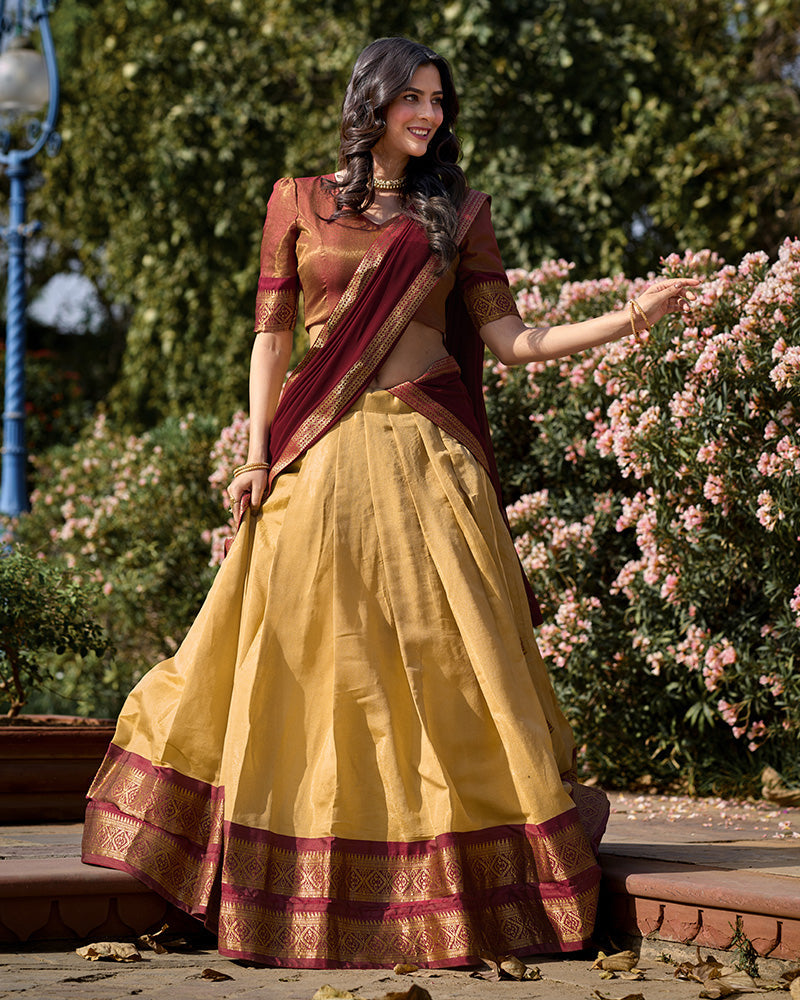 Cream Color Kanchipuram Silk Designer Lehenga Choli
