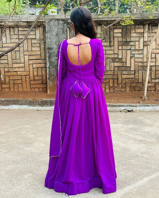 Purple Color Soft Georgette Full Sleeve Three Piece Anarkali Suit