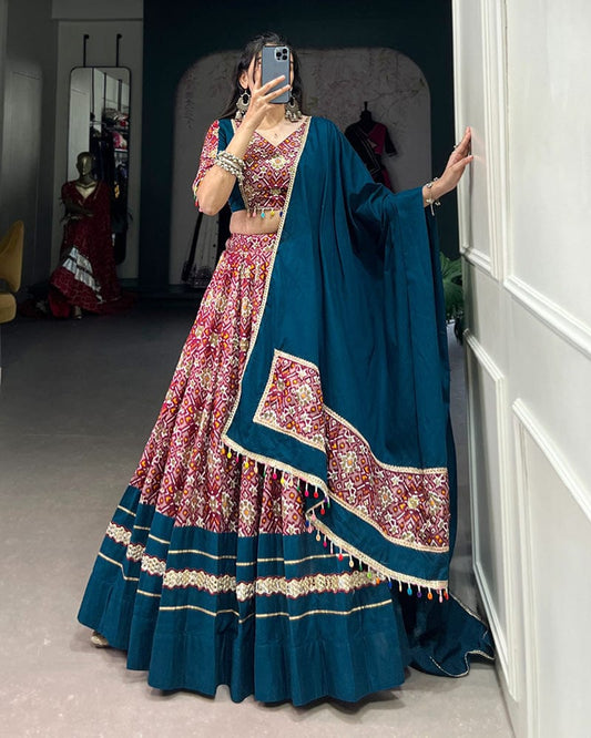 Red Color Rayon And Dola Silk Navratri Lehenga Choli