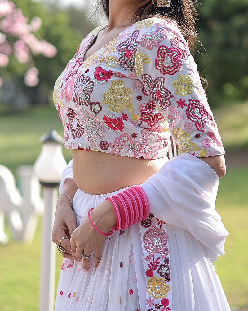 Wedding Wear White Color Soft Georgette Designer Lehenga Choli