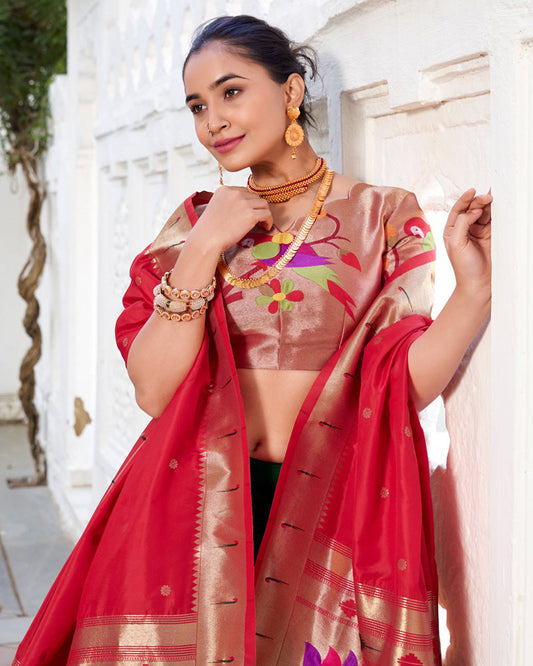 Green Color Vichitra Silk Jacquard Paithani Silk Lehenga Choli