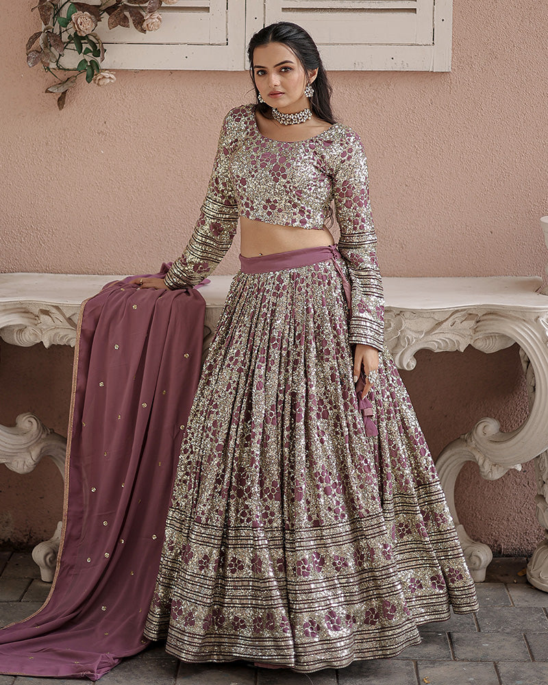 Wedding Wear Onion Color Soft Georgette Embroidery Lehenga Choli