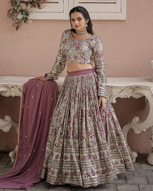 Wedding Wear Onion Color Soft Georgette Embroidery Lehenga Choli