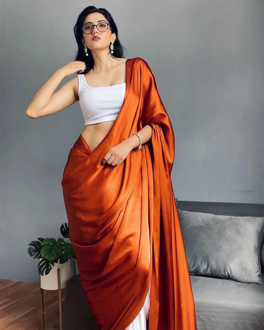 Raveena Satin Silk Half Half Pre Drapped Saree