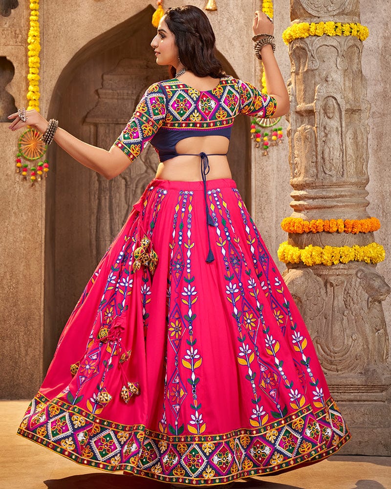 Deep Pink Color Viscose Rayon Mirror Work Navratri Lehenga Choli