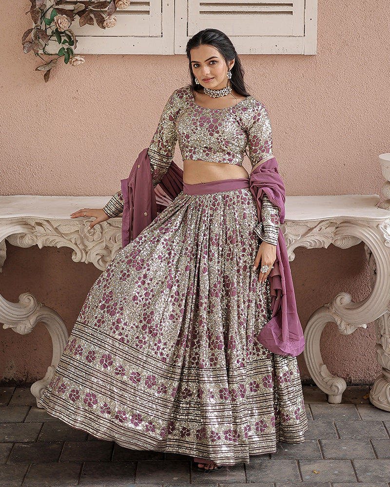 Wedding Wear Onion Color Soft Georgette Embroidery Lehenga Choli
