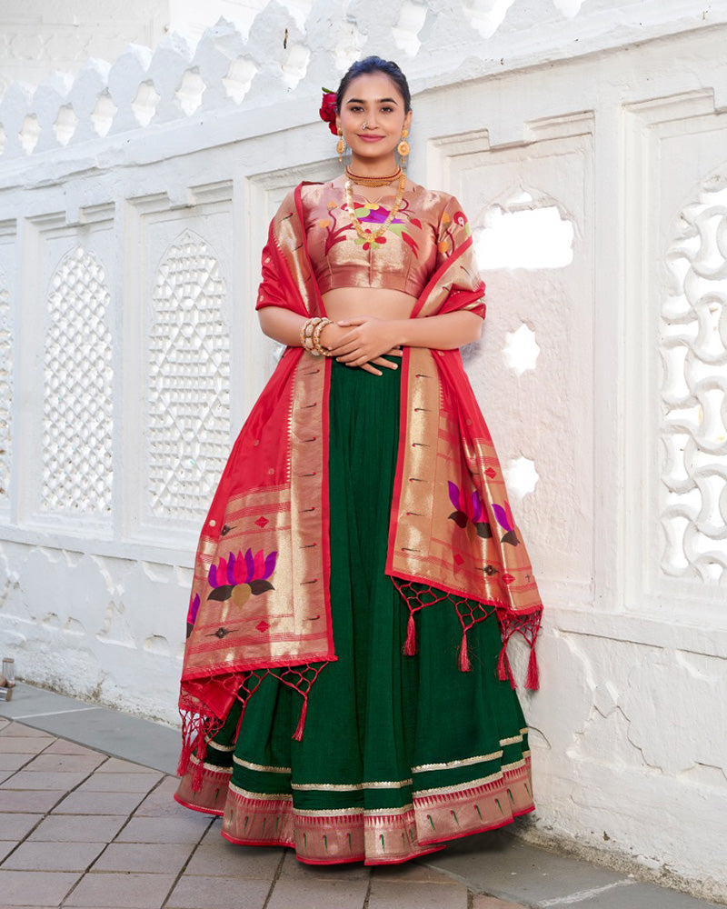Green Color Vichitra Silk Jacquard Paithani Silk Lehenga Choli