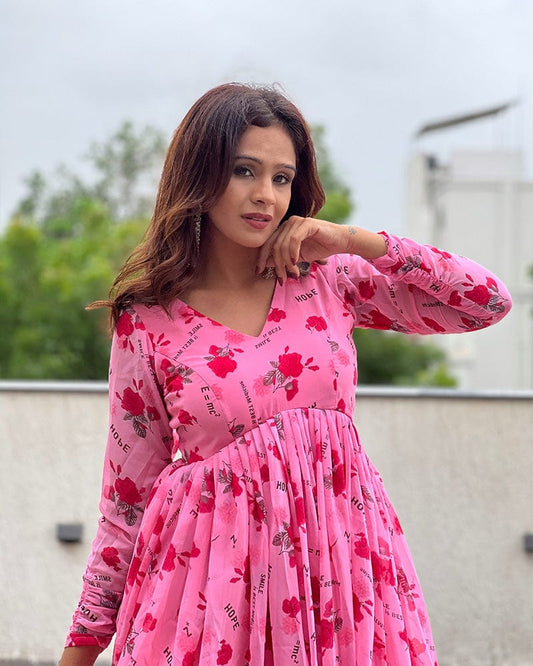 Pink Color Georgette Floral Printed Tunic