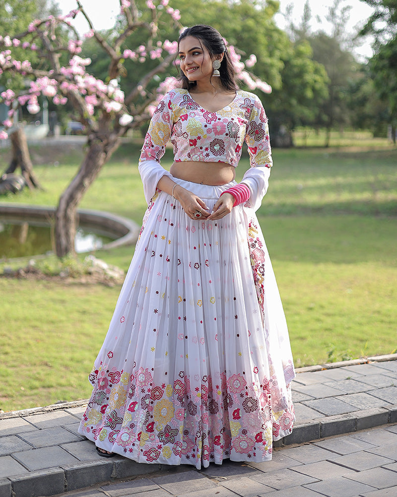 Wedding Wear White Color Soft Georgette Designer Lehenga Choli