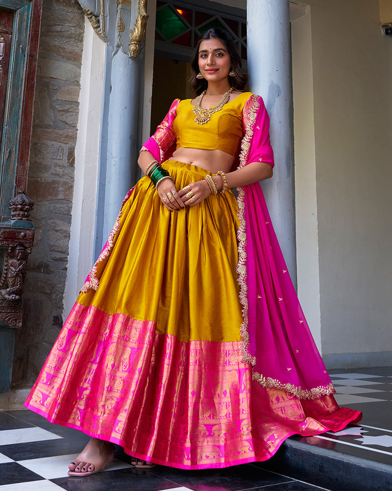 Mustard Color Narayan Pattu Silk Designer Lehenga Choli
