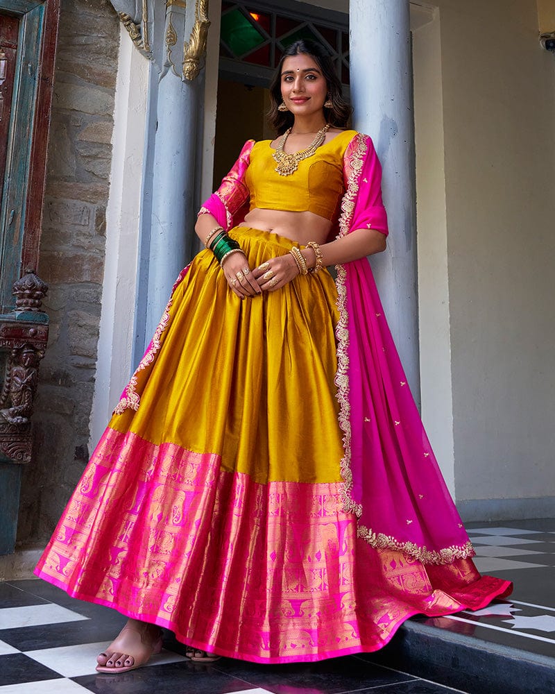 Mustard Color Narayan Pattu Silk Designer Lehenga Choli