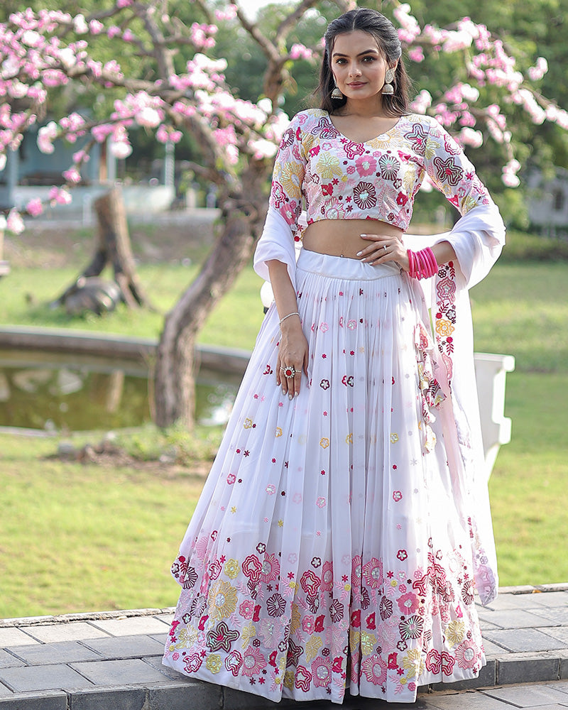 Wedding Wear White Color Soft Georgette Designer Lehenga Choli