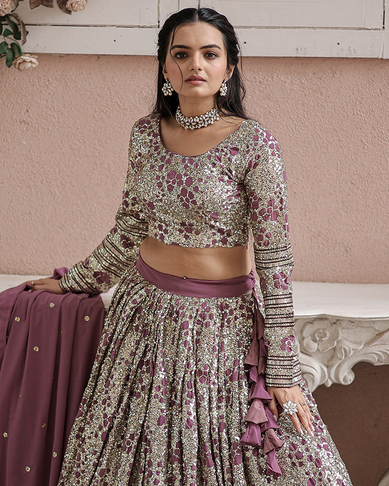 Wedding Wear Onion Color Soft Georgette Embroidery Lehenga Choli