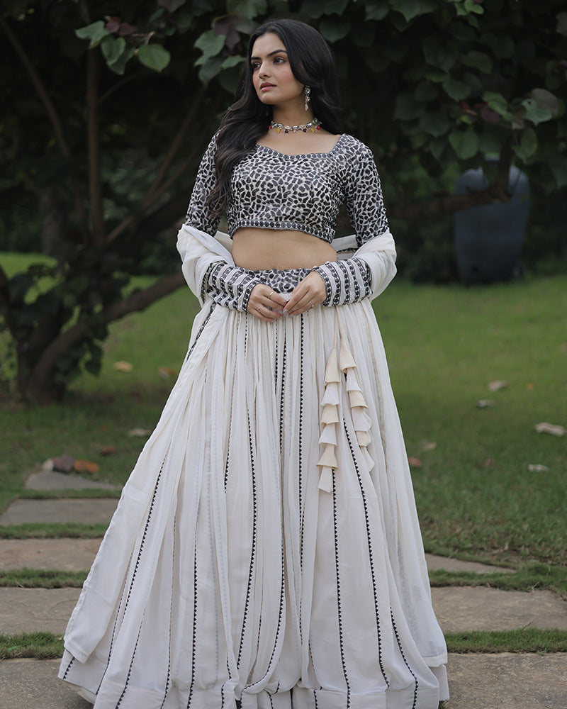 white Color  Georgette Sequence Embroidery Lehenga Choli