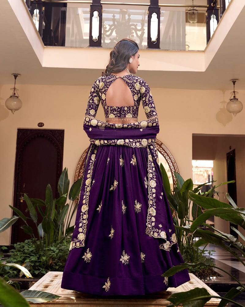 Purple Color Vichitra Silk Embroidered Lehenga Choli