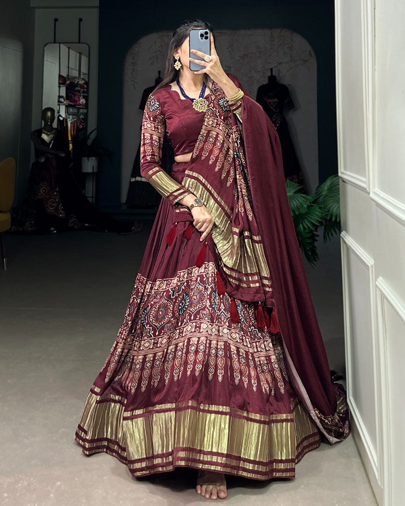 Maroon Color Gaji Silk Real Mirror Work Lehenga Choli