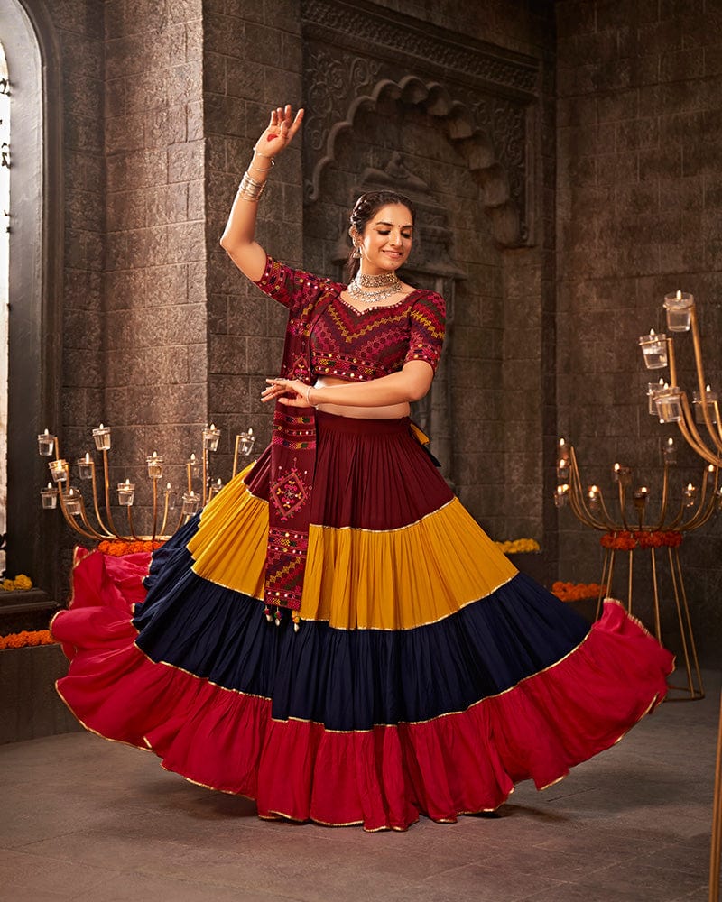 Multi Color Viscose Rayon Thread With Mirror Work Navratri Lehenga Choli
