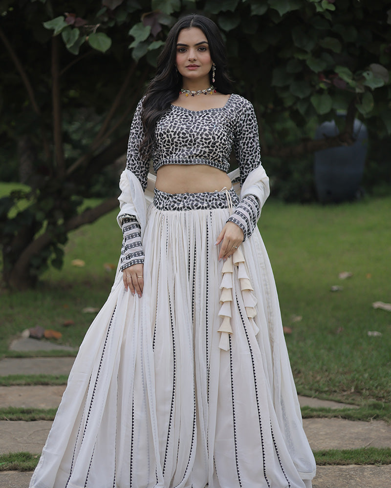 white Color  Georgette Sequence Embroidery Lehenga Choli