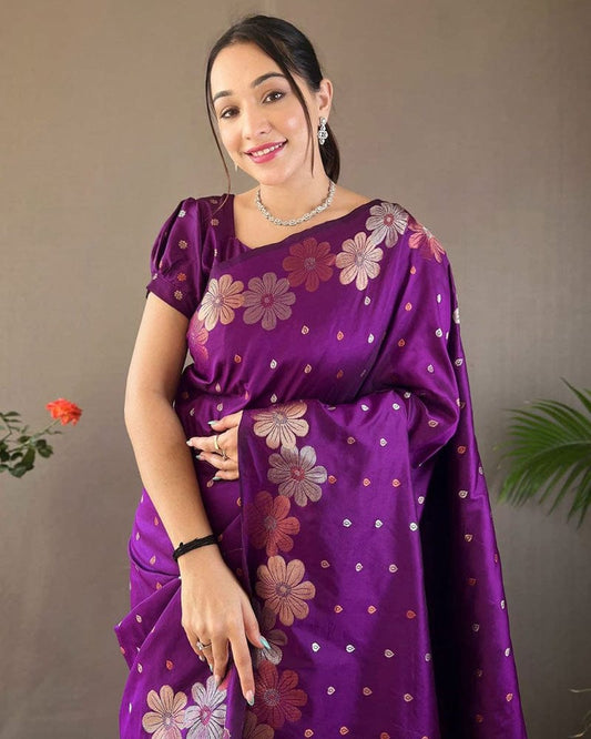 Jacquard Design Purple color Soft Lichi Silk Saree
