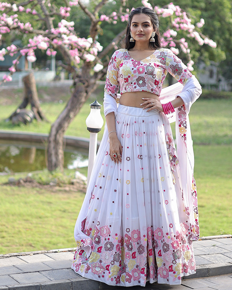 Wedding Wear White Color Soft Georgette Designer Lehenga Choli