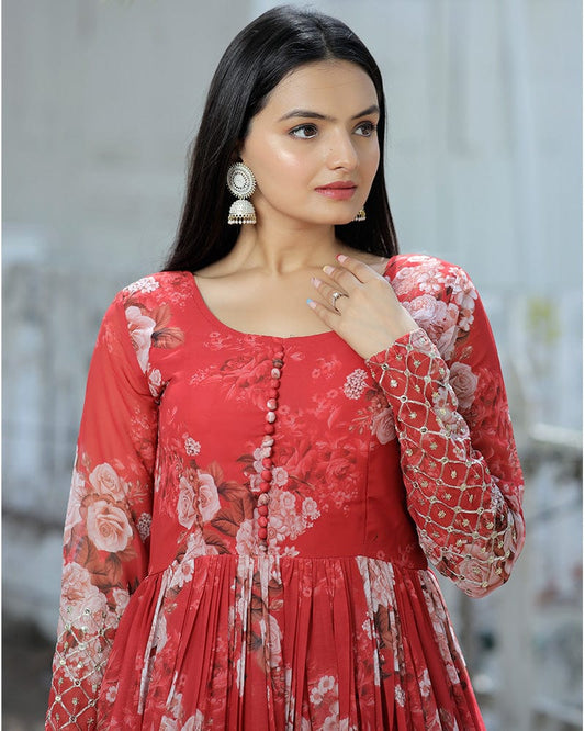 Red Color Georgette Designer Gown