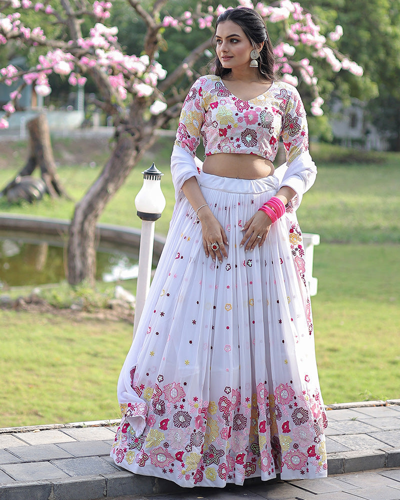 Wedding Wear White Color Soft Georgette Designer Lehenga Choli