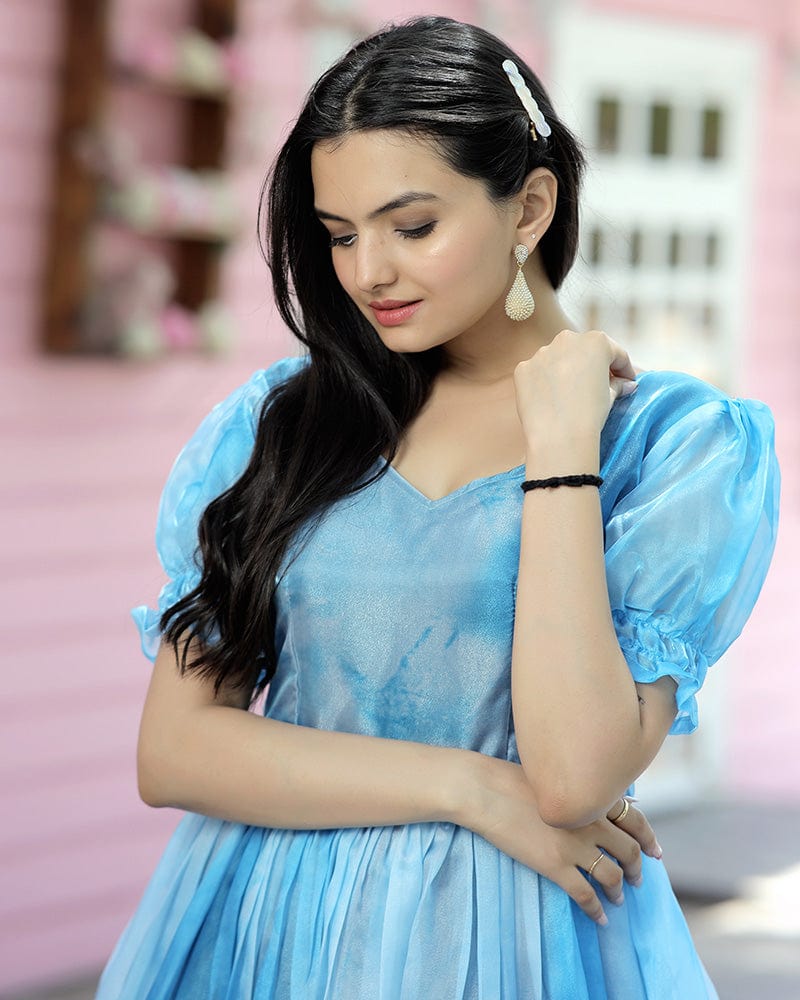 Sky Blue Color Jimmy Silk Anarkali Gown