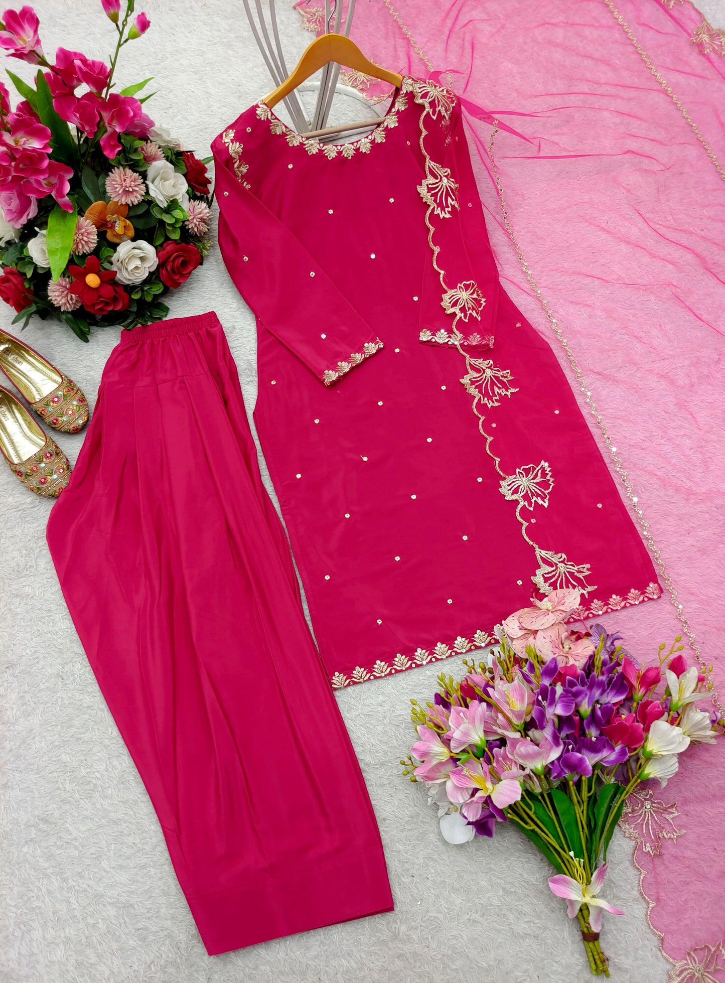 Pink Color Sequence Work Stylish Patiala Suit