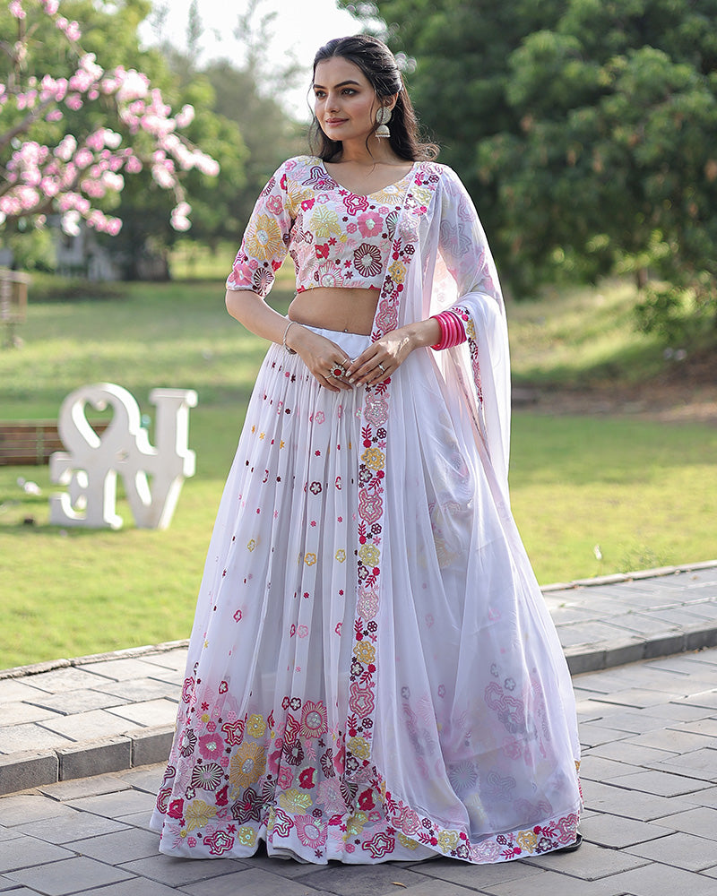 Wedding Wear White Color Soft Georgette Designer Lehenga Choli