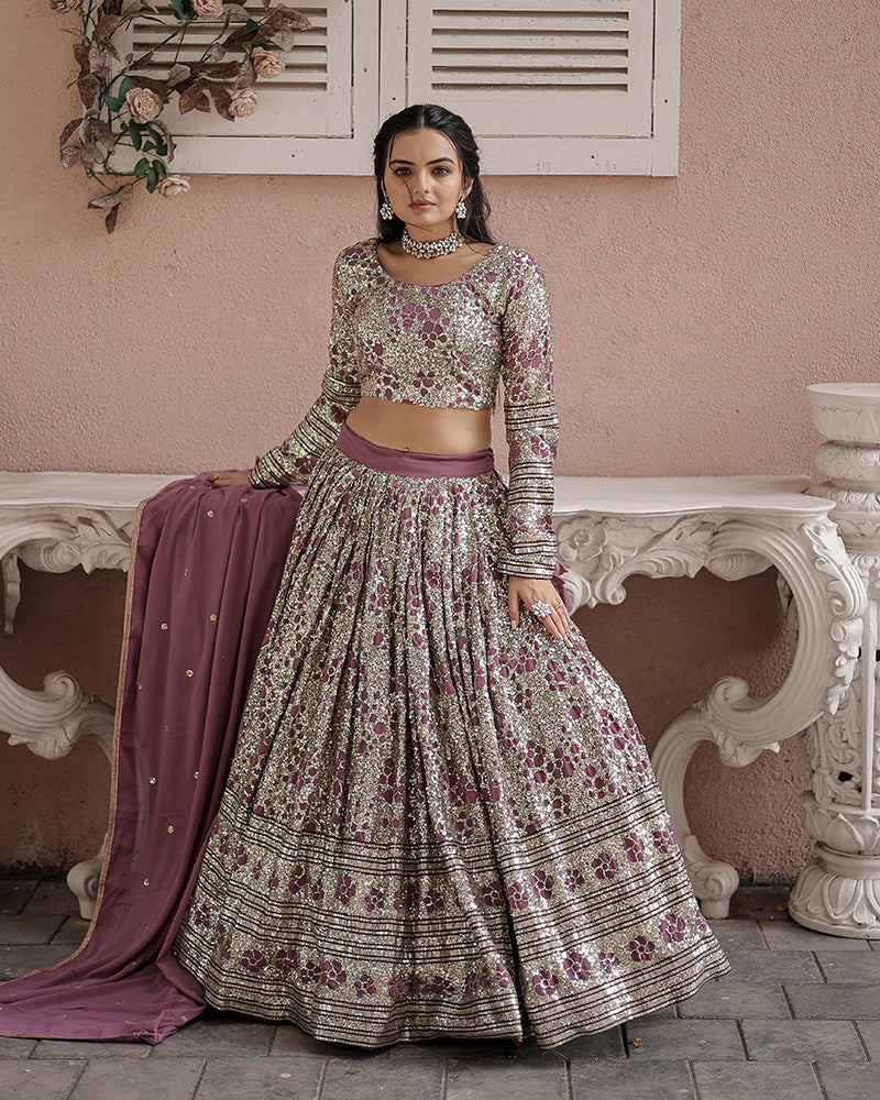 Wedding Wear Onion Color Soft Georgette Embroidery Lehenga Choli