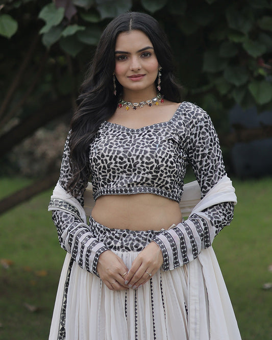 white Color  Georgette Sequence Embroidery Lehenga Choli