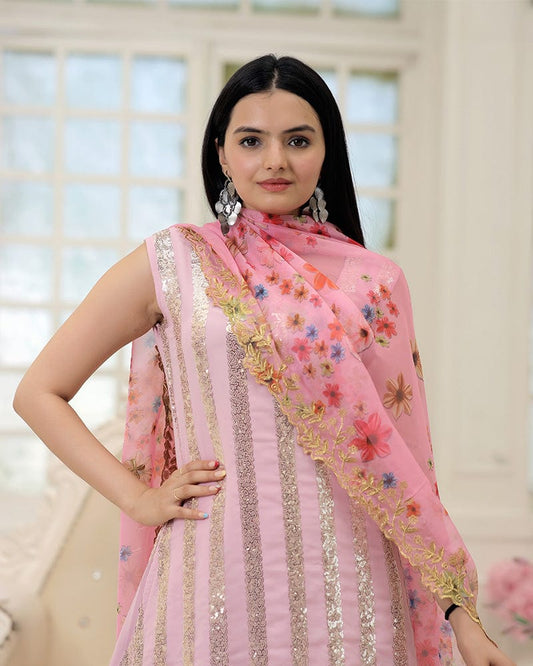 Pink Color Designer Three Piece Sharara Suit