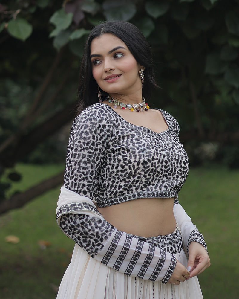 white Color  Georgette Sequence Embroidery Lehenga Choli