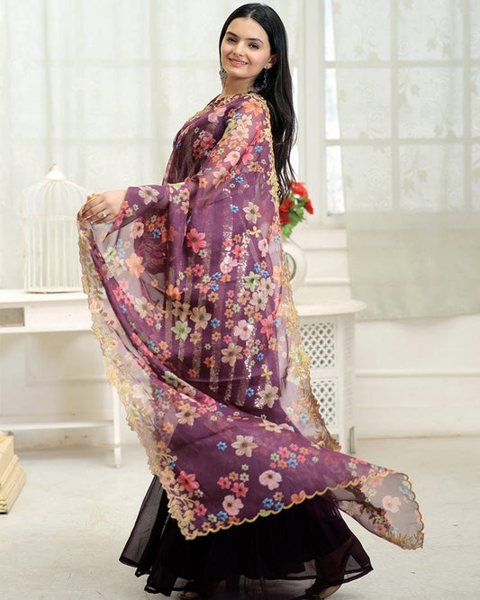 Wine Color Designer Three Piece Sharara Suit