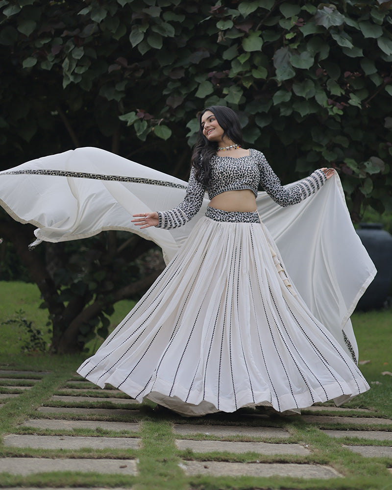 white Color  Georgette Sequence Embroidery Lehenga Choli