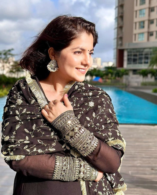 Neha Bagga Black Color Soft Georgette With Heavy Embroidery Work Dupatta Anarkali Suit