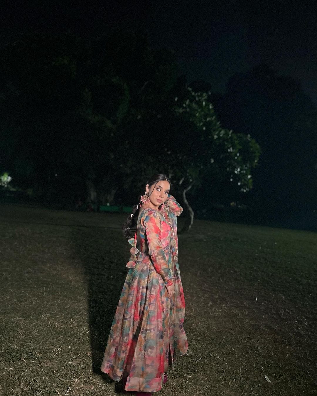 Tanya Gulati in Red Multi Color Print Organza Three Piece Anarkali Suit