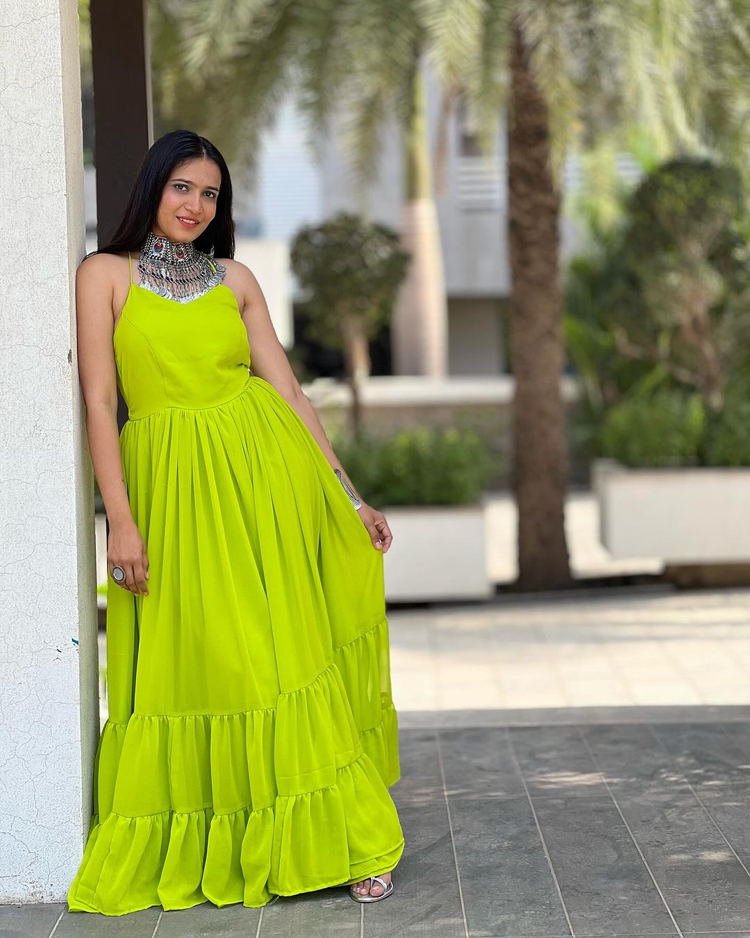 Dr. Krishna Patel in Neon Color Pure Soft Georgette Anarkali Gown