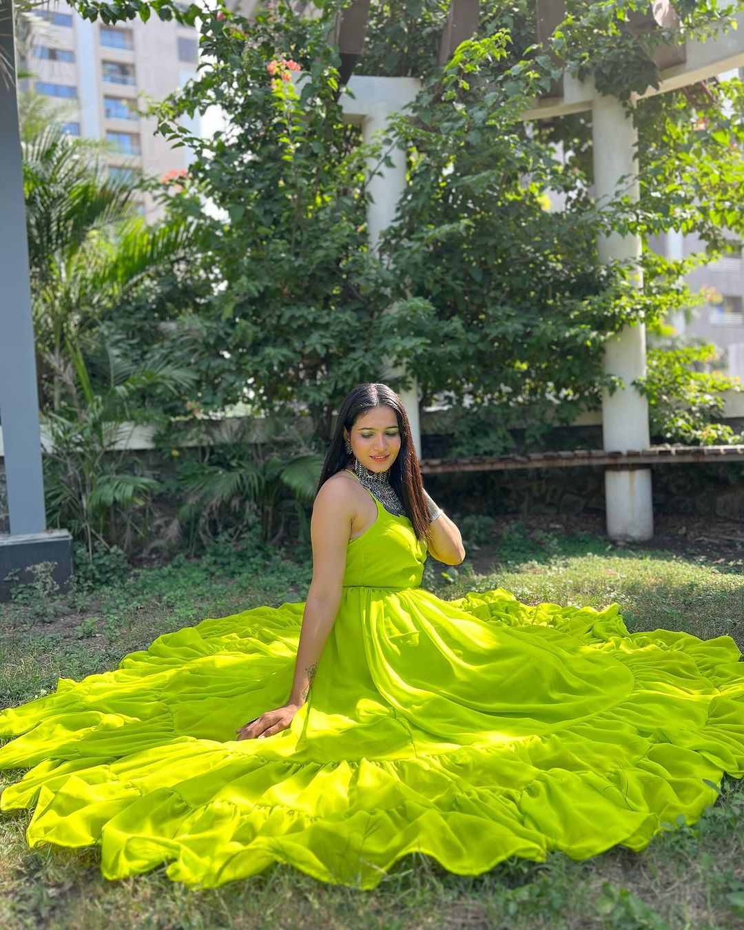 Dr. Krishna Patel in Neon Color Pure Soft Georgette Anarkali Gown