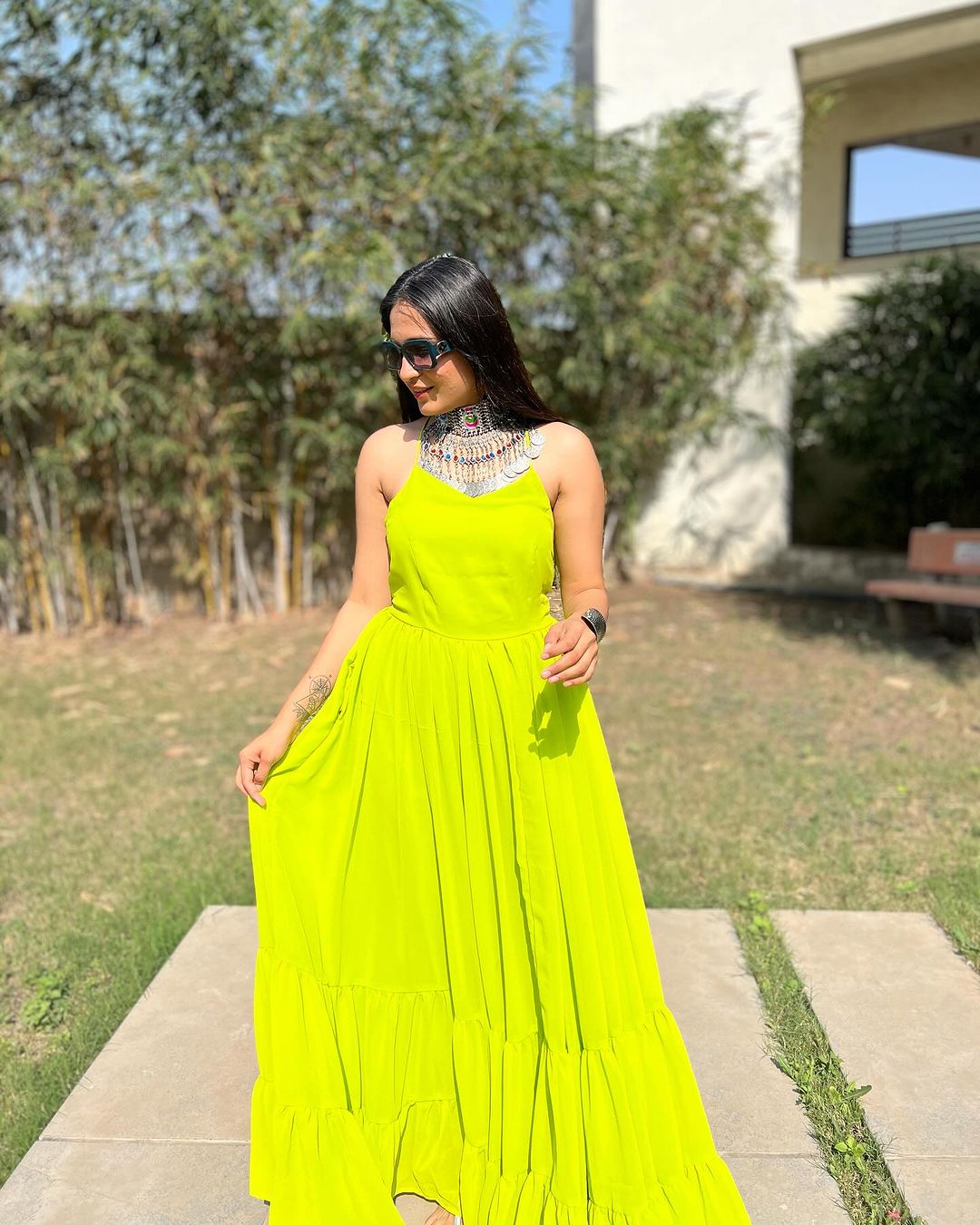 Dr. Krishna Patel in Neon Color Pure Soft Georgette Anarkali Gown