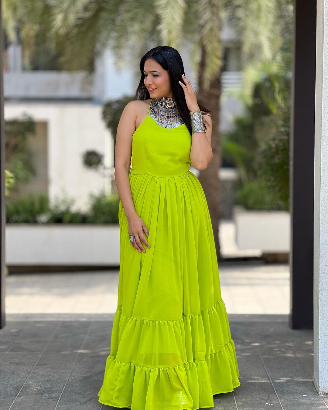 Dr. Krishna Patel in Neon Color Pure Soft Georgette Anarkali Gown