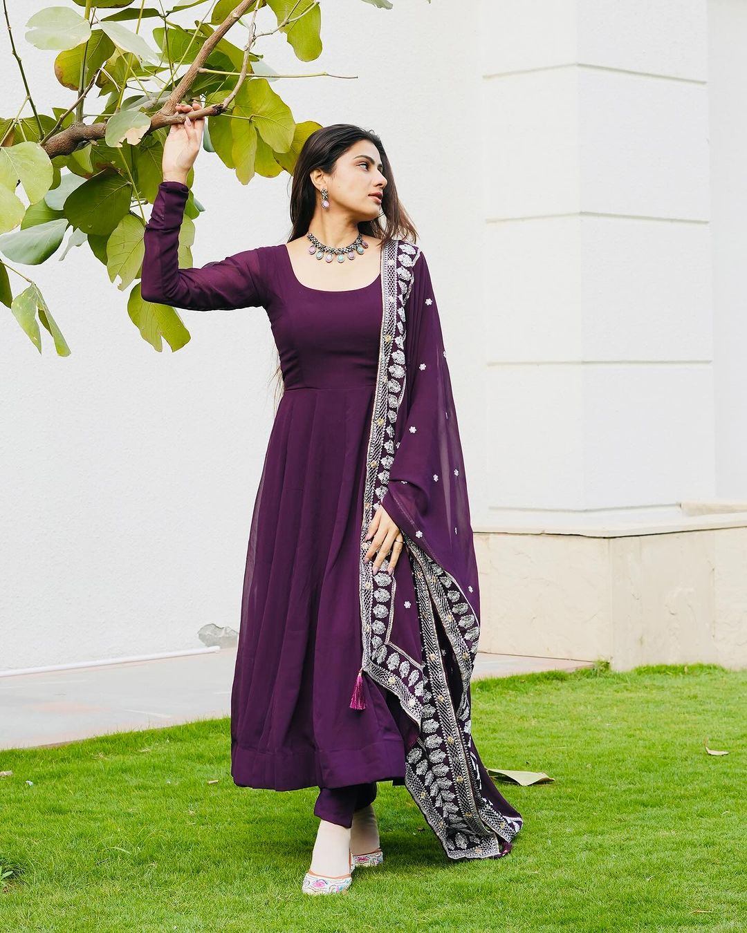 Diksha Mohanpawar Georgette Wine Purple Colour Three Piece Anarkali Suit