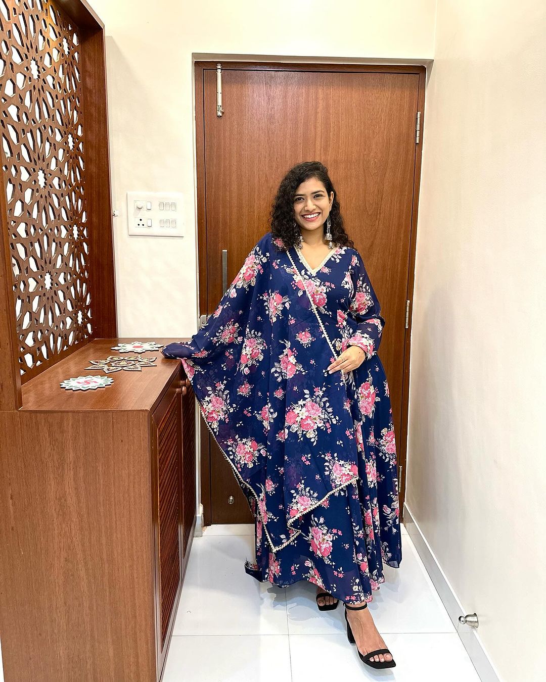 Devshree Floral Navy Blue Color Pure Soft Georgette Anarkali Suit