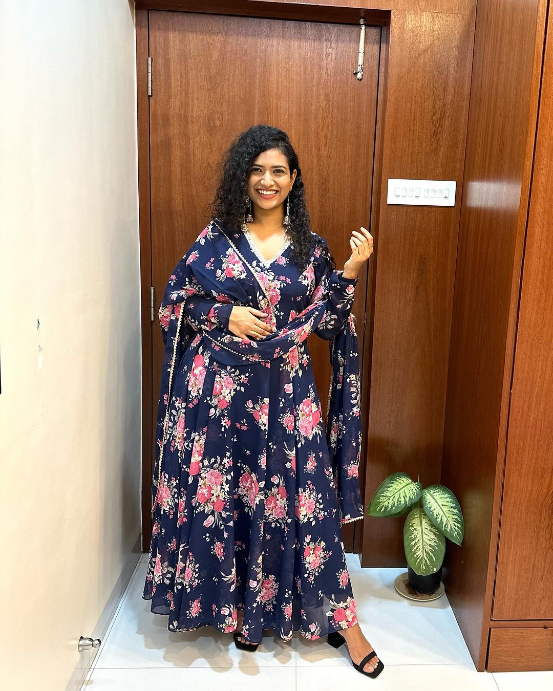 Devshree Floral Navy Blue Color Pure Soft Georgette Anarkali Suit