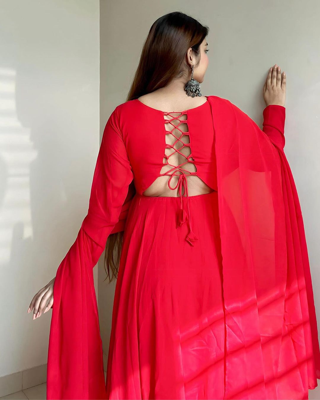 Kanak Mishra Red Colour Pure Soft Georgette Three Piece Anarkali Suit