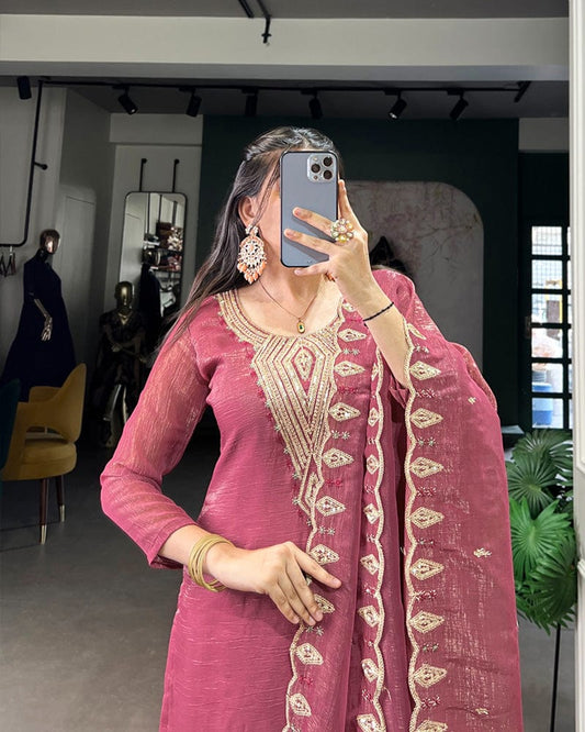 Pink Color Silver Glory Three Piece Kurti Suit